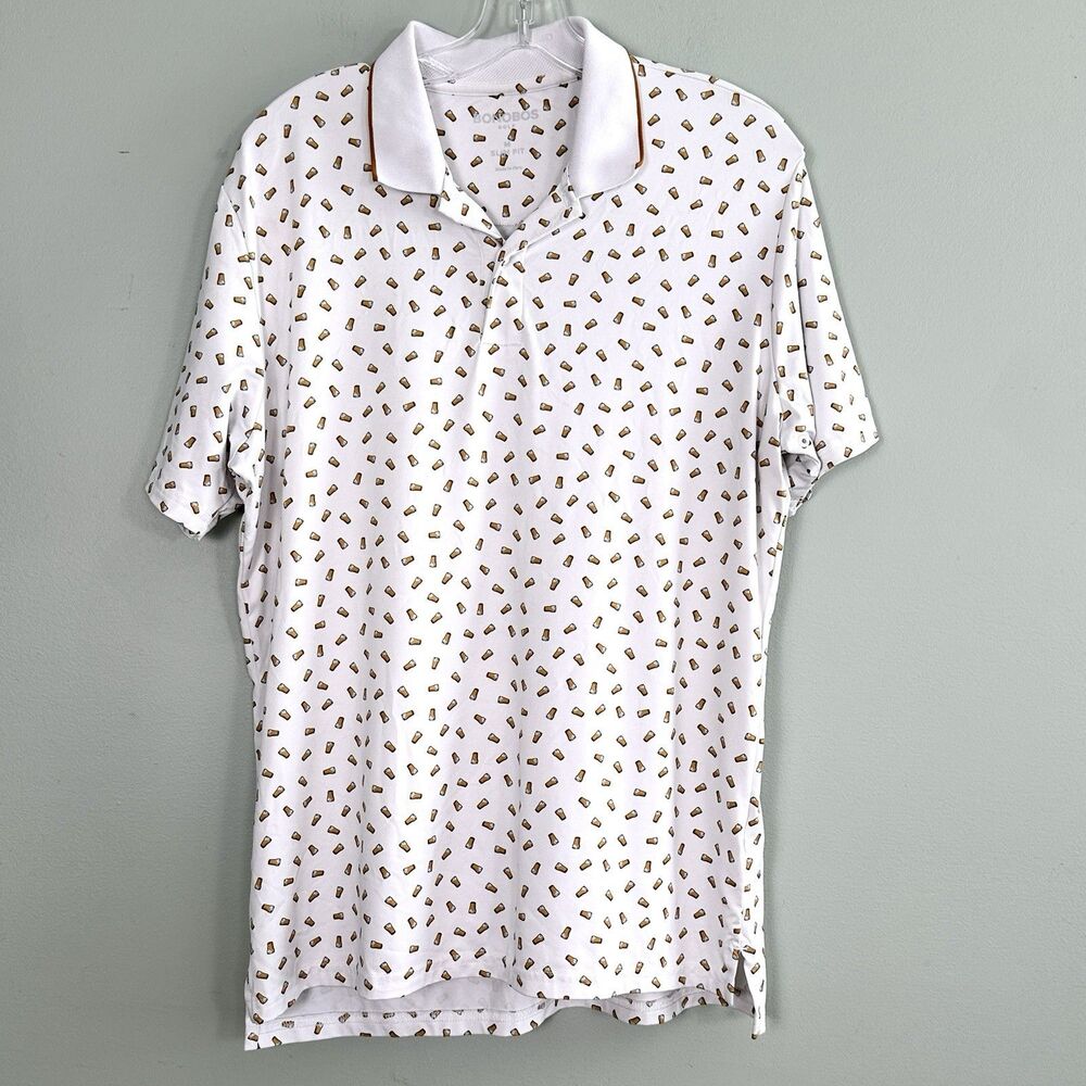 Bonobos Golf Polo Shirt Mens Medium Beer Print Slim Fit Performance Short Sleeve